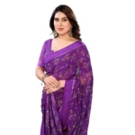 Generic Women's Georgette Printed Saree With Unstitched Blouse 5.5Mtr (Purple) - Image 2