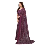 Generic Women's Georgette Printed Saree With Unstitched Blouse 5.5Mtr (Wine) - Image 4
