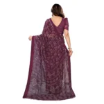 Generic Women's Georgette Printed Saree With Unstitched Blouse 5.5Mtr (Wine) - Image 3