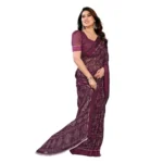 Generic Women's Georgette Printed Saree With Unstitched Blouse 5.5Mtr (Wine) - Image 2