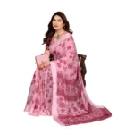 Generic Women's Georgette Printed Saree With Unstitched Blouse 5.5Mtr (Pink) - Image 2