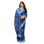 Generic Women's Georgette Printed Saree With Unstitched Blouse 5.5Mtr (Blue) - Image 2