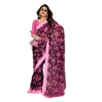 Generic Women's Georgette Printed Saree With Unstitched Blouse 5.5Mtr (Pink) - Image 2