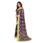 Generic Women's Georgette Printed Saree With Unstitched Blouse 5.5Mtr (Purple) - Image 4