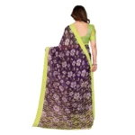 Generic Women's Georgette Printed Saree With Unstitched Blouse 5.5Mtr (Purple) - Image 3