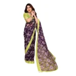 Generic Women's Georgette Printed Saree With Unstitched Blouse 5.5Mtr (Purple) - Image 2