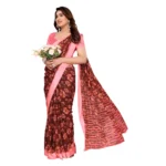 Generic Women's Georgette Printed Saree With Unstitched Blouse 5.5Mtr (Maroon) - Image 2