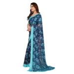 Generic Women's Georgette Printed Saree With Unstitched Blouse 5.5Mtr (Sky Blue) - Image 4