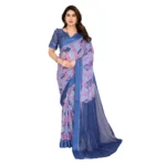 Generic Women's Georgette Printed Saree With Unstitched Blouse 5.5Mtr (Blue)