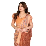 Generic Women's Georgette Printed Saree With Unstitched Blouse 5.5Mtr (Orange) - Image 2