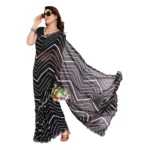 Generic Women's Georgette Printed Saree With Unstitched Blouse 5.5Mtr (Black) - Image 2