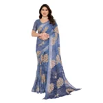 Generic Women's Georgette Printed Saree With Unstitched Blouse 5.5Mtr (Blue)