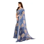 Generic Women's Georgette Printed Saree With Unstitched Blouse 5.5Mtr (Blue) - Image 4