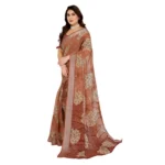 Generic Women's Georgette Printed Saree With Unstitched Blouse 5.5Mtr (Brown) - Image 4