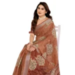 Generic Women's Georgette Printed Saree With Unstitched Blouse 5.5Mtr (Brown) - Image 2
