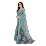 Generic Women's Georgette Printed Saree With Unstitched Blouse 5.5Mtr (Turquoise Green) - Image 4
