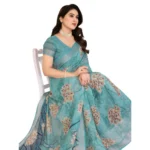 Generic Women's Georgette Printed Saree With Unstitched Blouse 5.5Mtr (Turquoise Green) - Image 2
