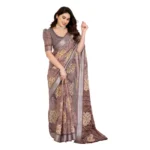 Generic Women's Georgette Printed Saree With Unstitched Blouse 5.5Mtr (Brown) - Image 2