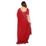 Generic Women's Georgette Printed Saree With Unstitched Blouse 5.5Mtr (Red) - Image 3