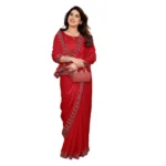 Generic Women's Georgette Printed Saree With Unstitched Blouse 5.5Mtr (Red) - Image 2