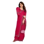Generic Women's Georgette Printed Saree With Unstitched Blouse 5.5Mtr (Pink) - Image 2