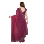 Generic Women's Georgette Printed Saree With Unstitched Blouse 5.5Mtr (Purple) - Image 3