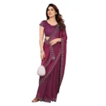 Generic Women's Georgette Printed Saree With Unstitched Blouse 5.5Mtr (Purple) - Image 2