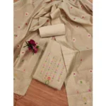 Generic Women's Banarasi Silk Printed Unstitched Salwar Suit Material With Dupatta (Cream, 3Mtrs) - Image 4