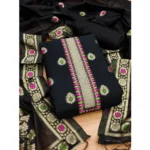 Generic Women's Banarasi Silk Printed Unstitched Salwar Suit Material With Dupatta (Black, 3Mtrs) - Image 3