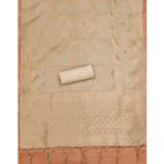 Generic Women's Banarasi Silk Printed Unstitched Salwar Suit Material With Dupatta (Cream, 3Mtrs) - Image 3