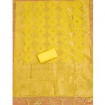 Generic Women's Banarasi Silk Printed Unstitched Salwar Suit Material With Dupatta (Yellow, 3Mtrs) - Image 2