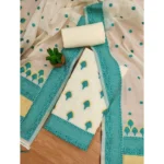 Generic Women's Banarasi Silk Printed Unstitched Salwar Suit Material With Dupatta (Teal, 3Mtrs) - Image 4