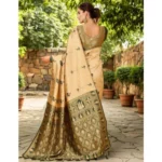 Generic Women's Silk Blend Woven Paithani Saree With Unstitched Blouse 5.5Mtr (Cream) - Image 2