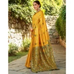 Generic Women's Silk Blend Woven Paithani Saree With Unstitched Blouse 5.5Mtr (Mustard) - Image 4