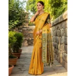 Generic Women's Silk Blend Woven Paithani Saree With Unstitched Blouse 5.5Mtr (Mustard) - Image 3