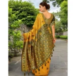 Generic Women's Silk Blend Woven Paithani Saree With Unstitched Blouse 5.5Mtr (Mustard) - Image 2
