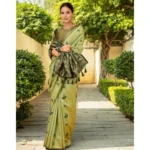 Generic Women's Silk Blend Woven Paithani Saree With Unstitched Blouse 5.5Mtr (Olive) - Image 3
