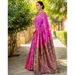 Generic Women's Silk Blend Woven Paithani Saree With Unstitched Blouse 5.5Mtr (Pink) - Image 4