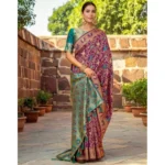 Generic Women's Silk Blend Woven Paithani Saree With Unstitched Blouse 5.5Mtr (Purple) - Image 4
