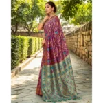 Generic Women's Silk Blend Woven Paithani Saree With Unstitched Blouse 5.5Mtr (Purple) - Image 3