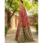 Generic Women's Silk Blend Woven Paithani Saree With Unstitched Blouse 5.5Mtr (Red) - Image 3