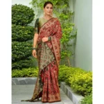Generic Women's Silk Blend Woven Paithani Saree With Unstitched Blouse 5.5Mtr (Red) - Image 2