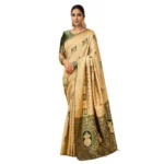 Generic Women's Silk Blend Woven Zari Work Saree With Unstitched Blouse 5.5Mtr (Cream)