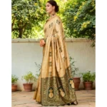 Generic Women's Silk Blend Woven Zari Work Saree With Unstitched Blouse 5.5Mtr (Cream) - Image 2