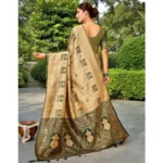 Generic Women's Silk Blend Woven Zari Work Saree With Unstitched Blouse 5.5Mtr (Cream) - Image 4