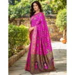 Generic Women's Silk Blend Woven Zari Work Saree With Unstitched Blouse 5.5Mtr (Pink) - Image 4