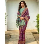 Generic Women's Silk Blend Woven Zari Work Saree With Unstitched Blouse 5.5Mtr (Purple) - Image 3