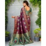 Generic Women's Silk Blend Woven Zari Work Saree With Unstitched Blouse 5.5Mtr (Purple) - Image 2