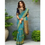 Generic Women's Silk Blend Woven Zari Work Saree With Unstitched Blouse 5.5Mtr (Rama) - Image 3