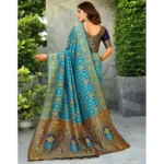 Generic Women's Silk Blend Woven Zari Work Saree With Unstitched Blouse 5.5Mtr (Rama) - Image 2